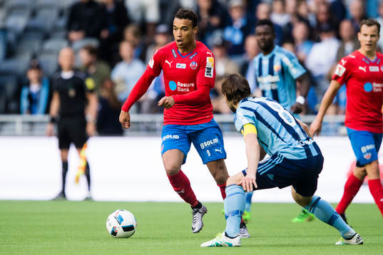 Helsingborgs Tyrell Rusike och Djurgårdens Kevin Walker