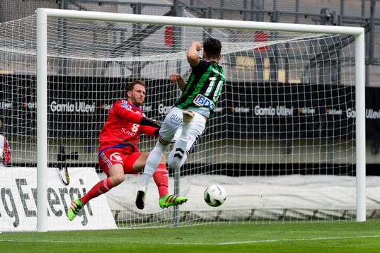 Gais Luka Mijaljevic och Ängelholms målvakt  Carl Lindell