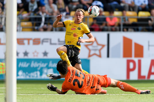 Elfsborgs Simon Hedlund och Jönköpings målvakt Damir