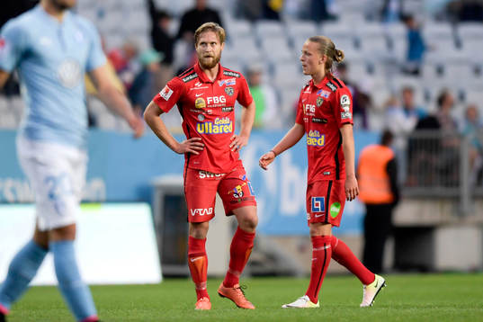Falkenbergs Akseli Pelvas och Jesper Karlsson deppar