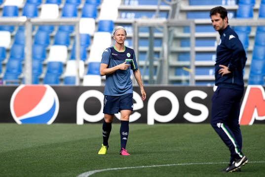 Wolfsburgs Nilla Fischer och tränare Ralf Kellermann