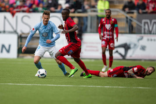 Malmö FFs Markus Rosenberg mot Östersunds Ronald Mukiibi