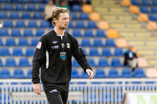 Varbergs Thomas Drage före fotbollsmatchen i Superettan