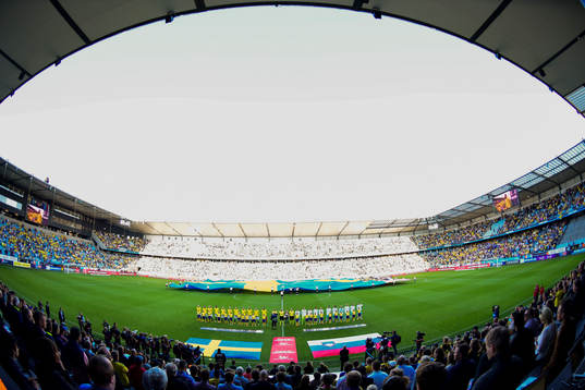 Vy från läktarplats inne på Swedbank stadion före