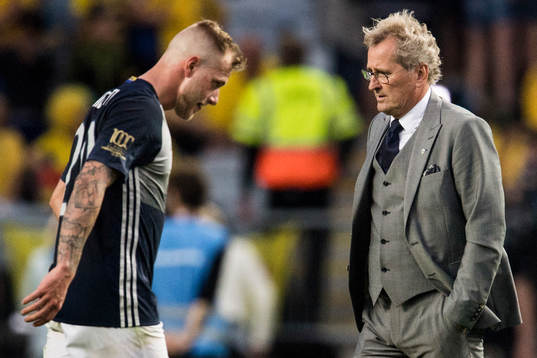 Sveriges John Guidetti och förbundskapten Erik Hamrén