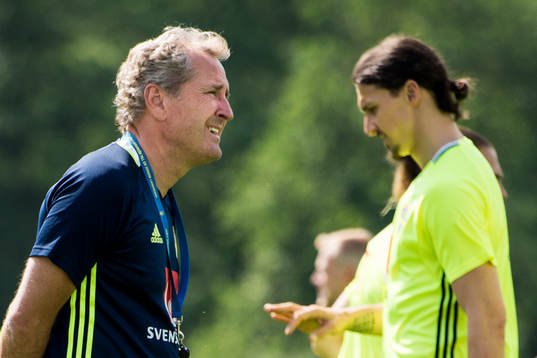 Förbundskapten Erik Hamrén och Zlatan Ibrahimovic