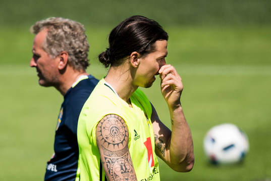 Förbundskapten Erik Hamrén och Zlatan Ibrahimovic