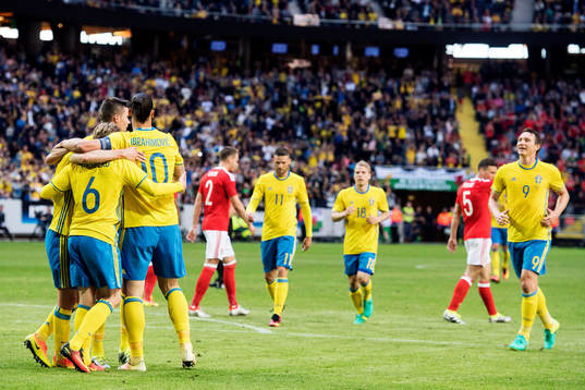 Sveriges spelare jublar