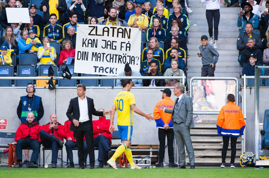 Sveriges Zlatan Ibrahimovic byts ut och en supporter