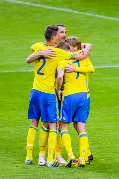 Sveriges Mikael Lustig, Zlatan Ibrahimovic och Sebastian