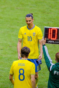 Sveriges Zlatan Ibrahimovic lämnar planen
