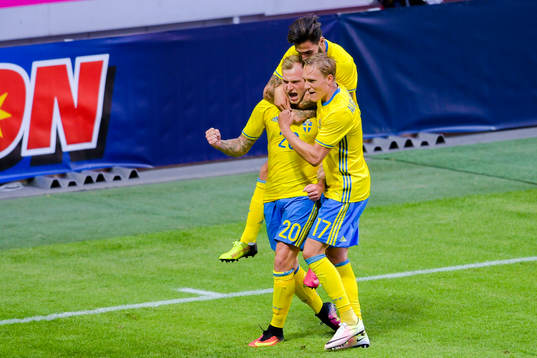 Sveriges John Guidetti , Jimmy Durmaz och Ludwig