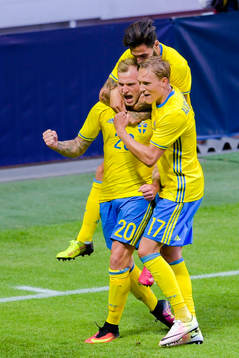 Sveriges John Guidetti , Jimmy Durmaz och Ludwig