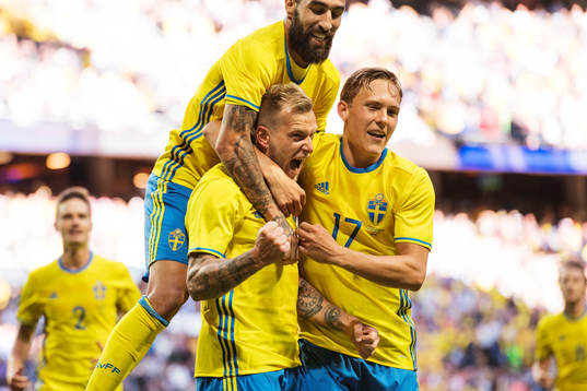 Sveriges John Guidetti, Jimmy Durmaz och Ludwig