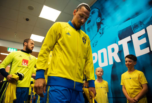 Sveriges Emir Kujovic och Zlatan Ibrahimovic i spelargången