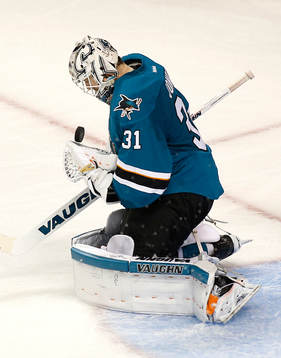 San Jose Sharks goalie Martin Jones (31)during the NHL