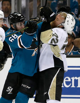 San Jose Sharks right wing Melker Karlsson (68) and