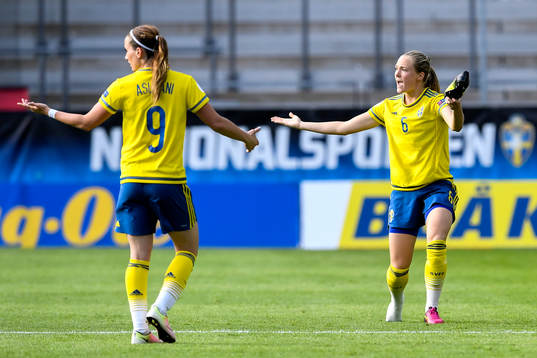 Sveriges Kosovare Asllani och Magdalena Eriksson signalerar