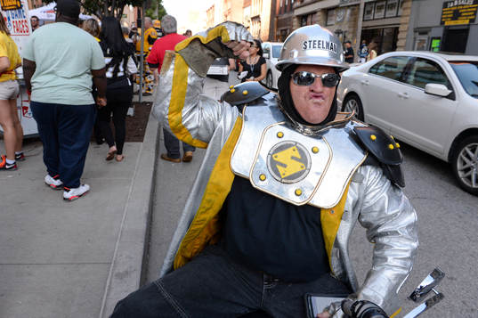 Super fan "Steelman" poses prior to the NHL Stanley Cup