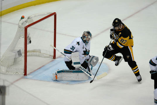Pittsburgh Penguins center Sidney Crosby (87) takes a shot
