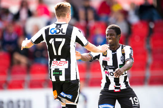 Landskronas Rasmus Alm och Tierry Zahui jublar