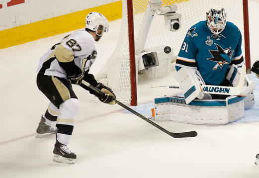 San Jose Sharks goalie Martin Jones (31) blocks a shot by