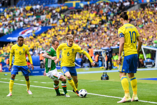 Sveriges Martin Olsson, Emil Forsberg och Zlatan