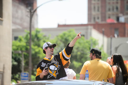 Pittsburgh Penguins defenseman Justin Schultz reacts to the