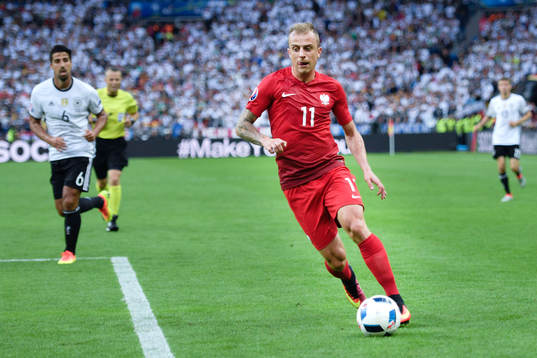 Polens Kamil Grosicki i fotbollsmatchen mellan Tyskland och