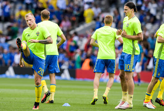 Sveriges John Guidetti och Zlatan Ibrahimovic