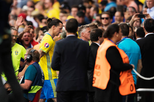 Sveriges Zlatan Ibrahimovic lämnar planen direkt