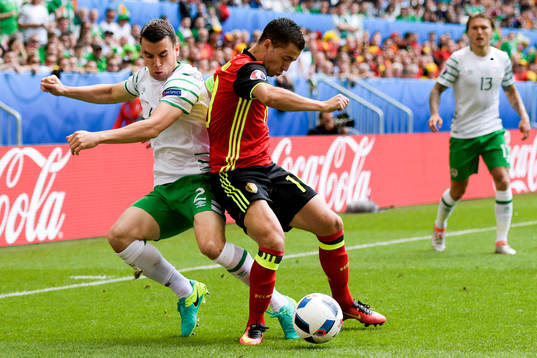 Irlands Seamus Coleman och Belgiens Eden Hazard
