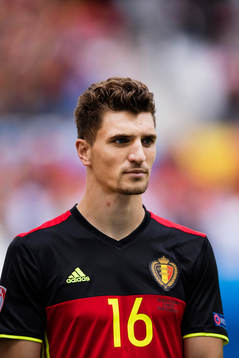 Belgiens Thomas Meunier  i fotbollsmatchen mellan Belgien