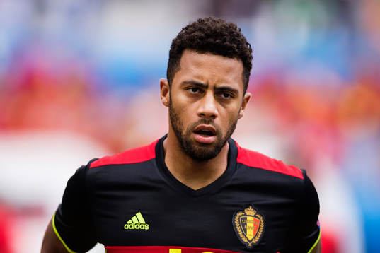 Belgiens Mousa Dembele  i fotbollsmatchen mellan Belgien