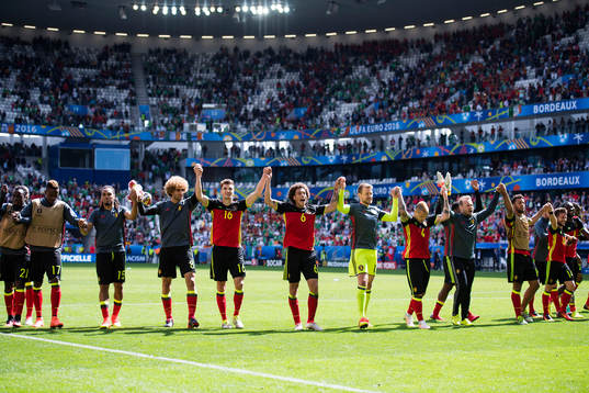 Belgiens Divock Origi, Jason Denayer, Marouane Fellaini,