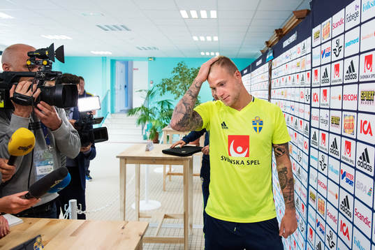 John Guidetti på Sveriges fotbollslandslags pressträff