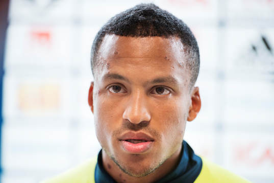 Martin Olsson på Sveriges fotbollslandslags pressträff