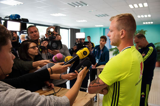 John Guidetti på Sveriges fotbollslandslags pressträff