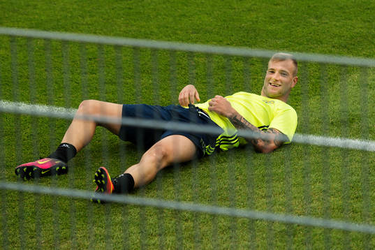 John Guidetti på Sveriges fotbollslandslags träning