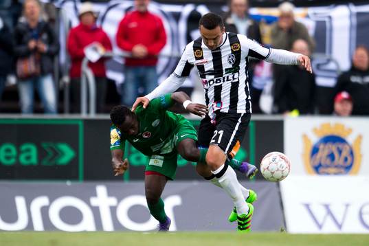 Landskronas Admir Aganovic och Prespas David Abaya