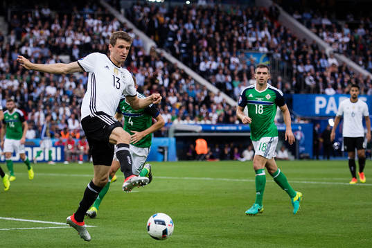 Tysklands Thomas Muller  i fotbollsmatchen mellan