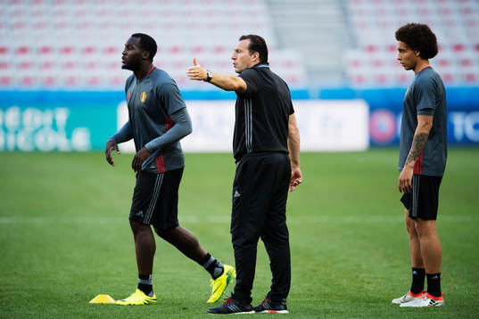 Romelu Lukaku, förbundskapten Marc Wilmots och Axel Witsel