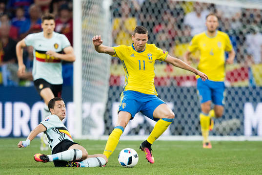 Sveriges Marcus Berg i fotbollsmatchen mellan Sverige och