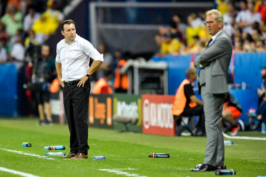 Belgiens förbundskapten Marc Wilmots och Sveriges