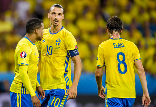 Sveriges Martin Olsson, Zlatan Ibrahimovic och Albin Ekdal