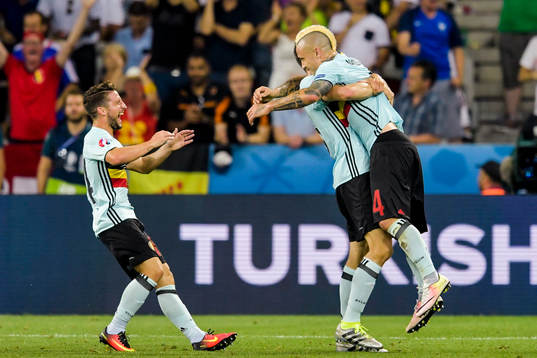 Belgiens Dries Mertens, Thomas Meunier och Radja Nainggolan