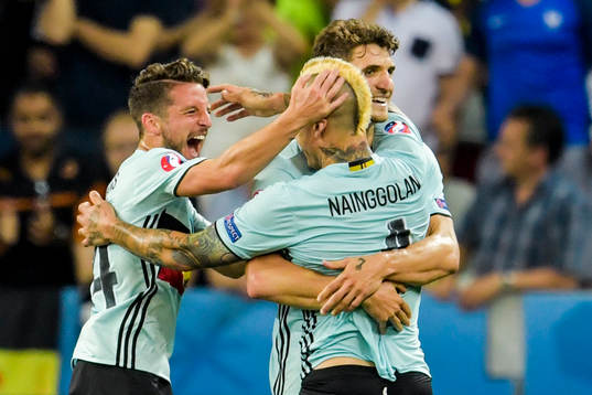 Belgiens Dries Mertens, Radja Nainggolan och Thomas Meunier