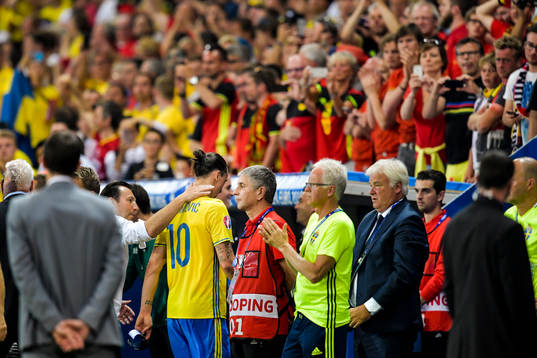 Belgiens förbundskapten Marc Wilmots klappar om Sveriges