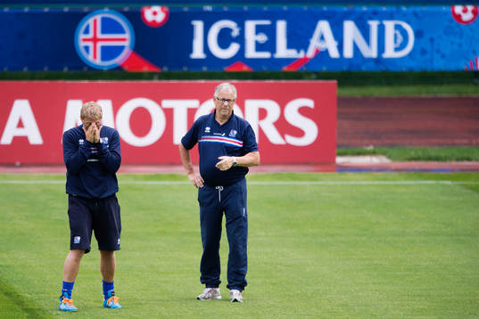 Förbundskaptener Lars Lagerbäck och Heimir Hallgrimsson