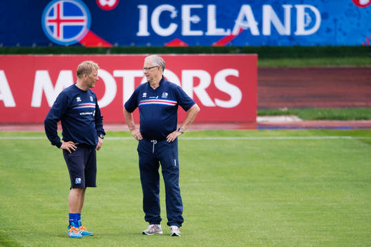 Förbundskaptener Lars Lagerbäck och Heimir Hallgrimsson